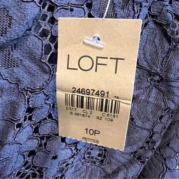 NWT Loft Navy Blue Floral Lace Ruffle Mini Flutter Sleeve Cocktail Dress 10P - Picture 5 of 15